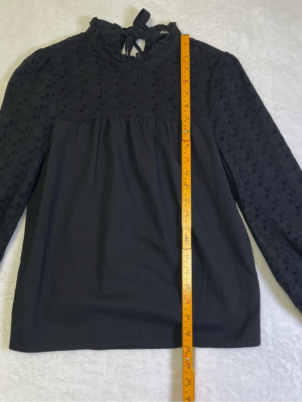 Madewell Black Eyelet Ruffle Mock Neck Tie Back Blouse Top Size XXS - Picture 6 of 8